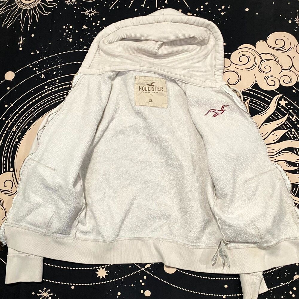 Hollister Hoodie Men's XL White Full-Zip Performance Gym Running Fleece-Lined - Picture 5 of 9